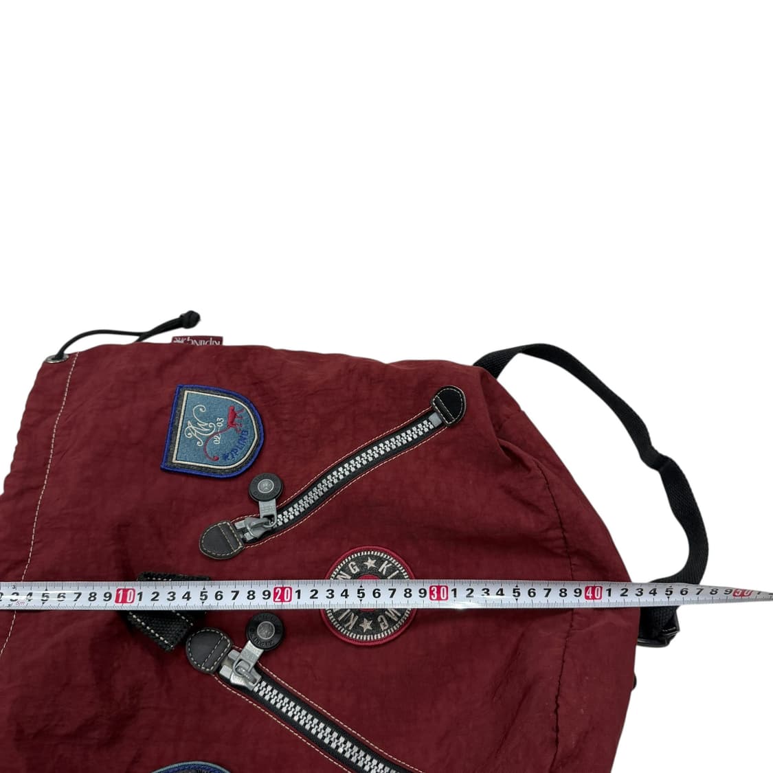 키플링 빈티지 희귀 Y2K 패치워크 복조리 드로우 백팩 가방 버건디 레드 상품이미지5