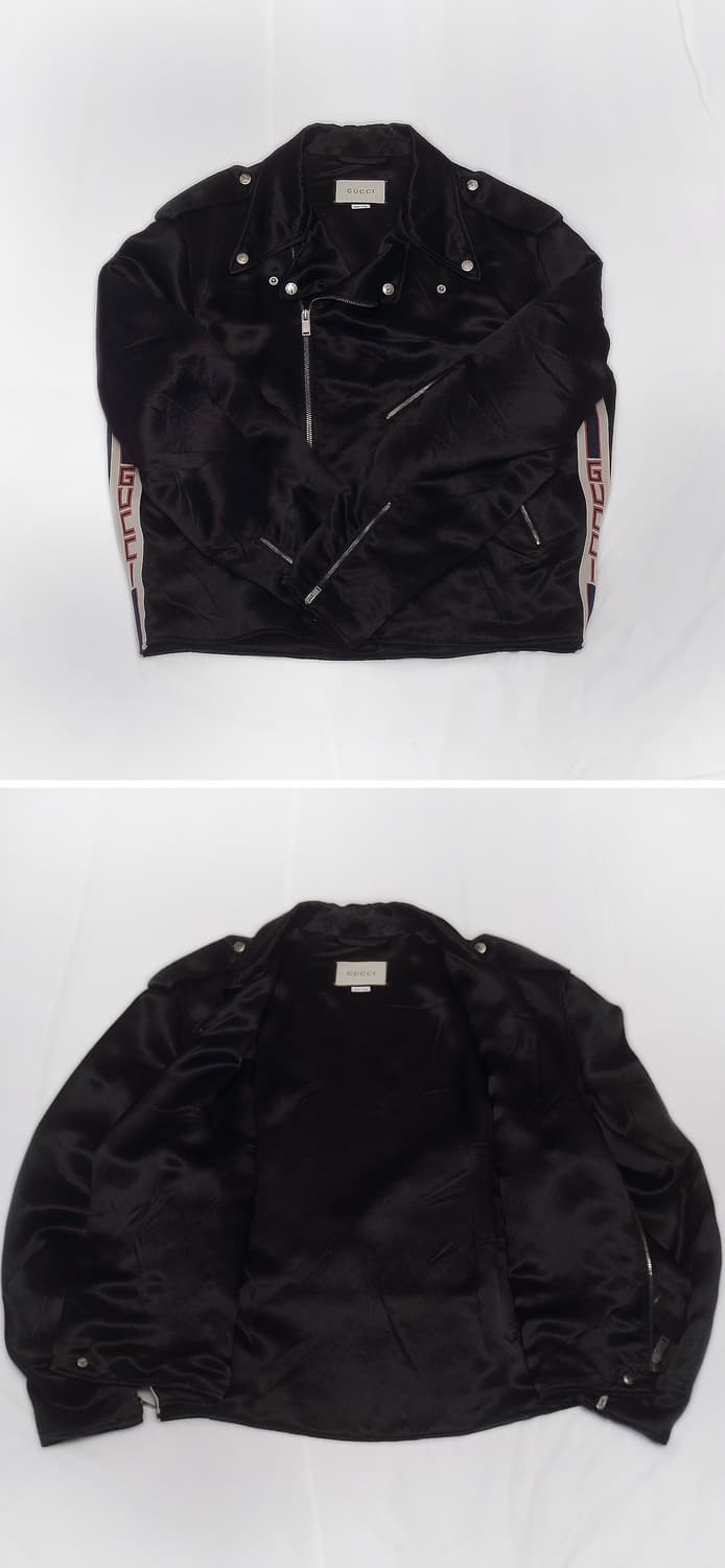구찌 (GUCCI) 사이드 띠로고 블랙 실크 라이더 자켓 (48 / 10 상품이미지2