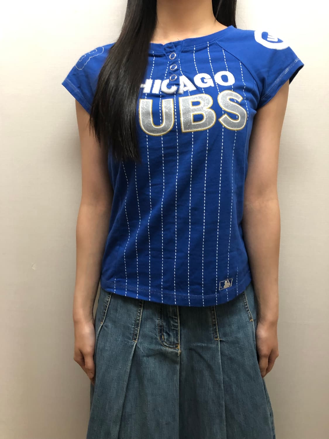 빈티지 mlb 블루 스트라이프 티셔츠 상품이미지2