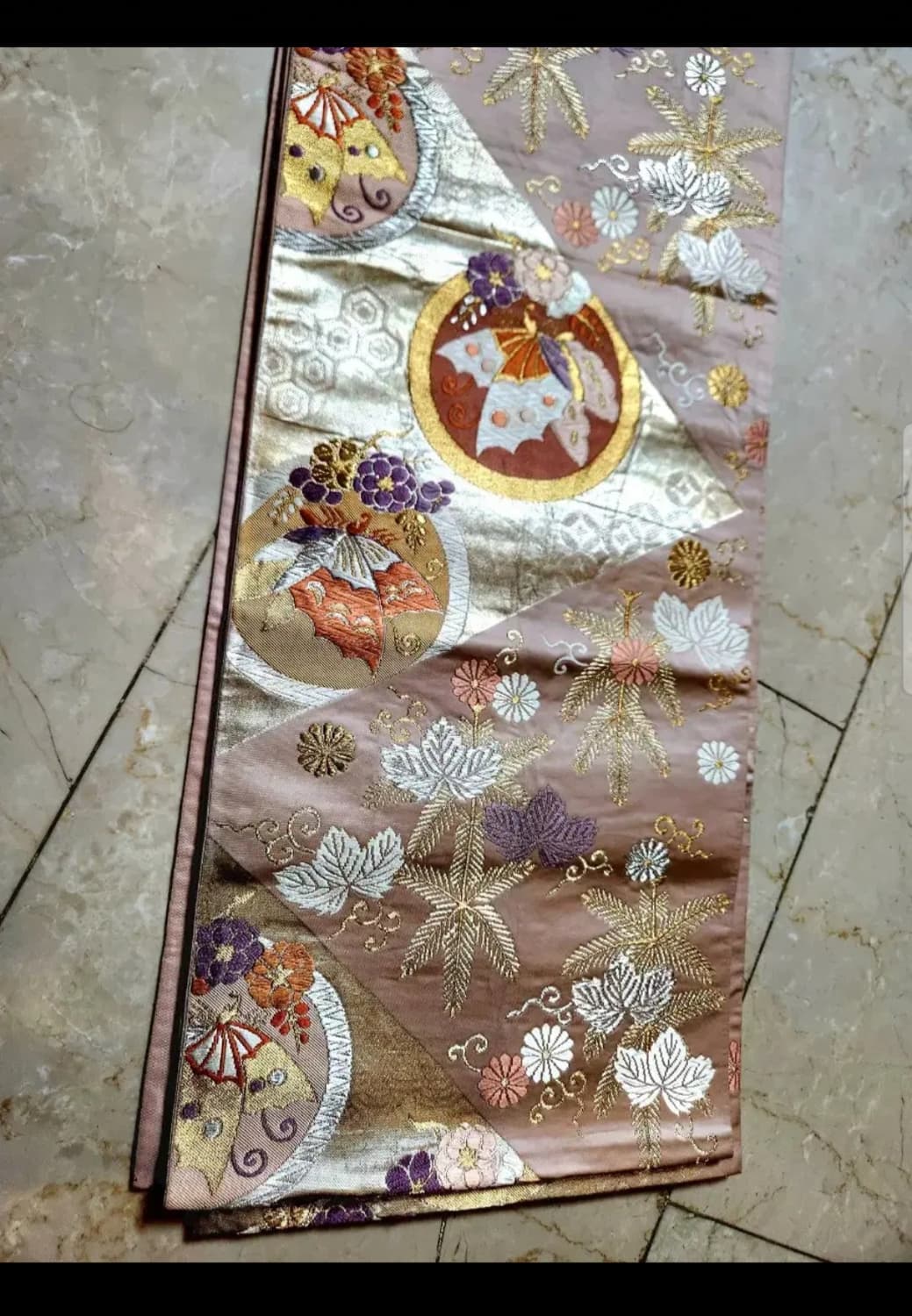 일본 장인제작 나비 실크 후리소데 기모노+오비+속 기모노 세트 상품이미지9