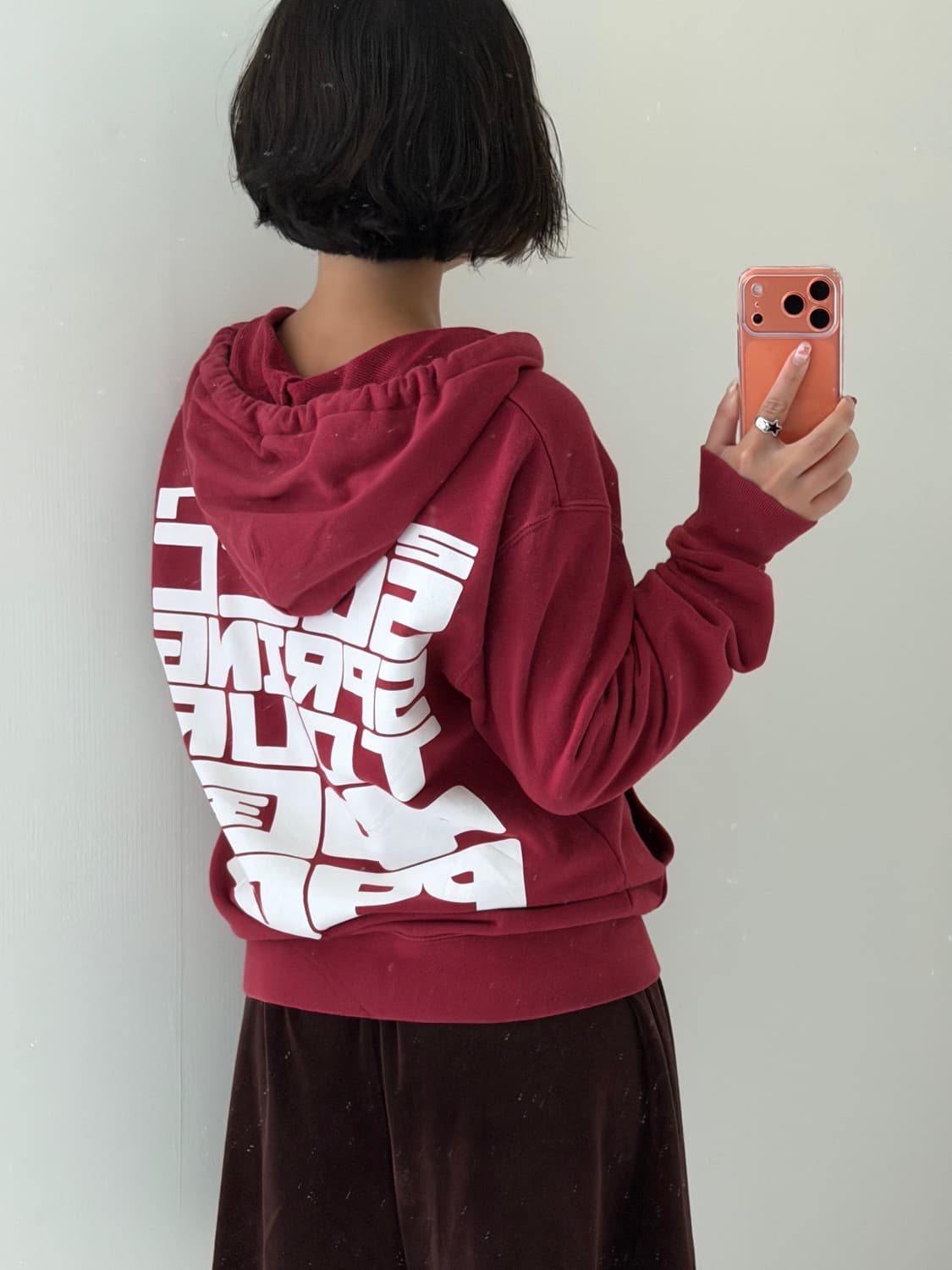 일본빈티지 버건디 프린팅 후드집업 상품이미지1