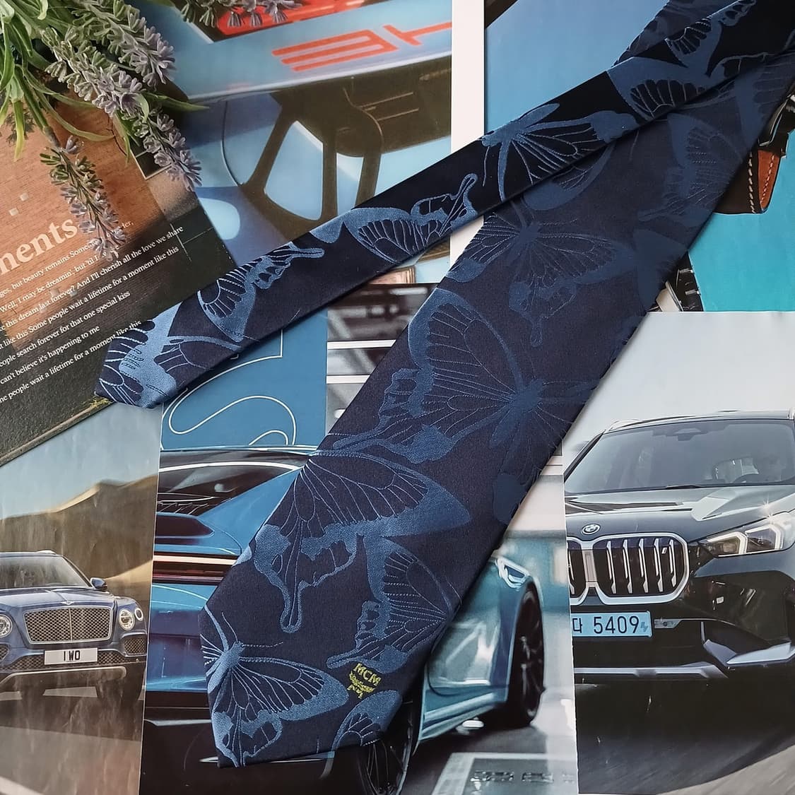 MCM 실크 블루 나비 패턴 넥타이 9.2cm A+등급 A19379
 상품이미지5