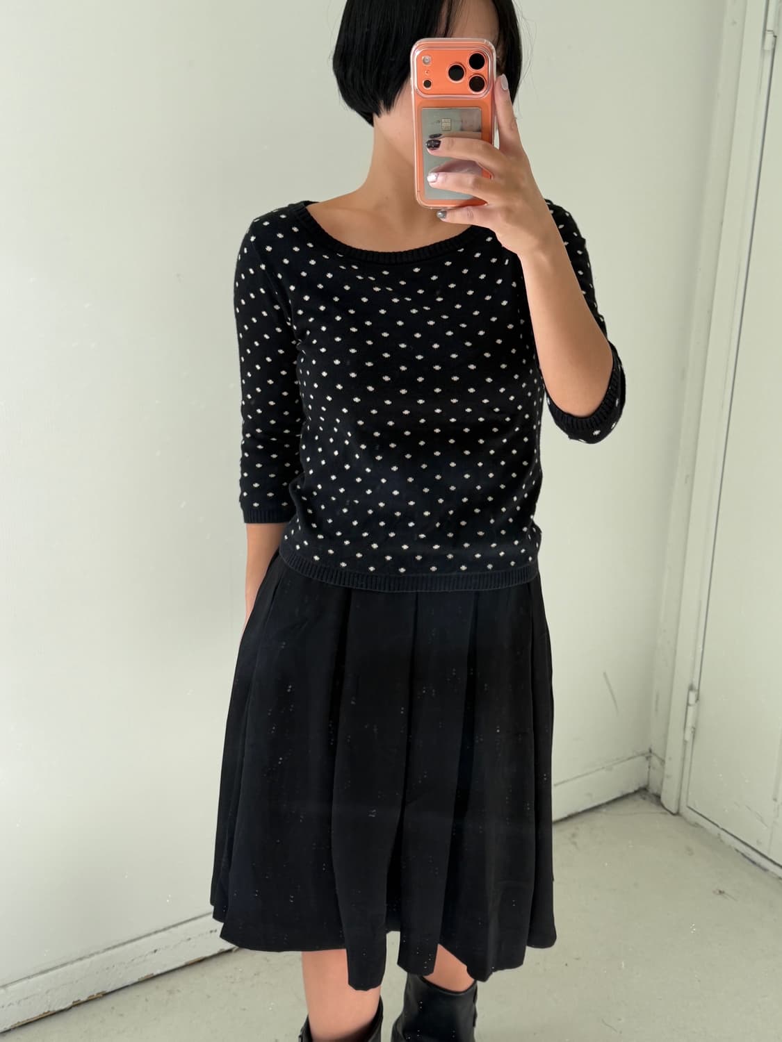 일본빈티지 도트 보트넥 니트 상품이미지4