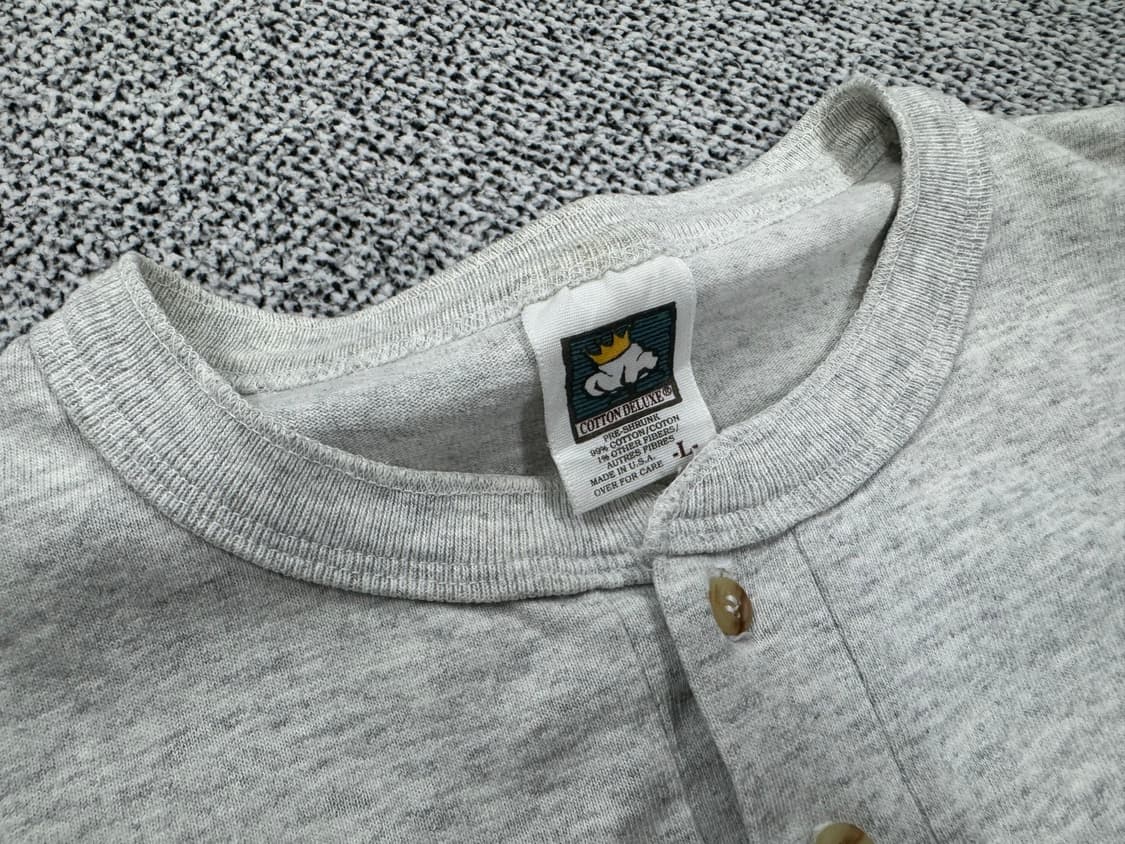 90s COTTON DELUXE USA 싱슬스티치 헨리넥 상품이미지3