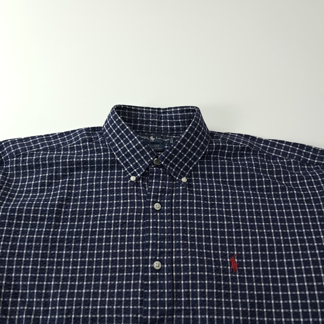 CK162 L 폴로 90s 미국판 시어서커 로얄네이비 스몰체크 셔츠 남 상품이미지2