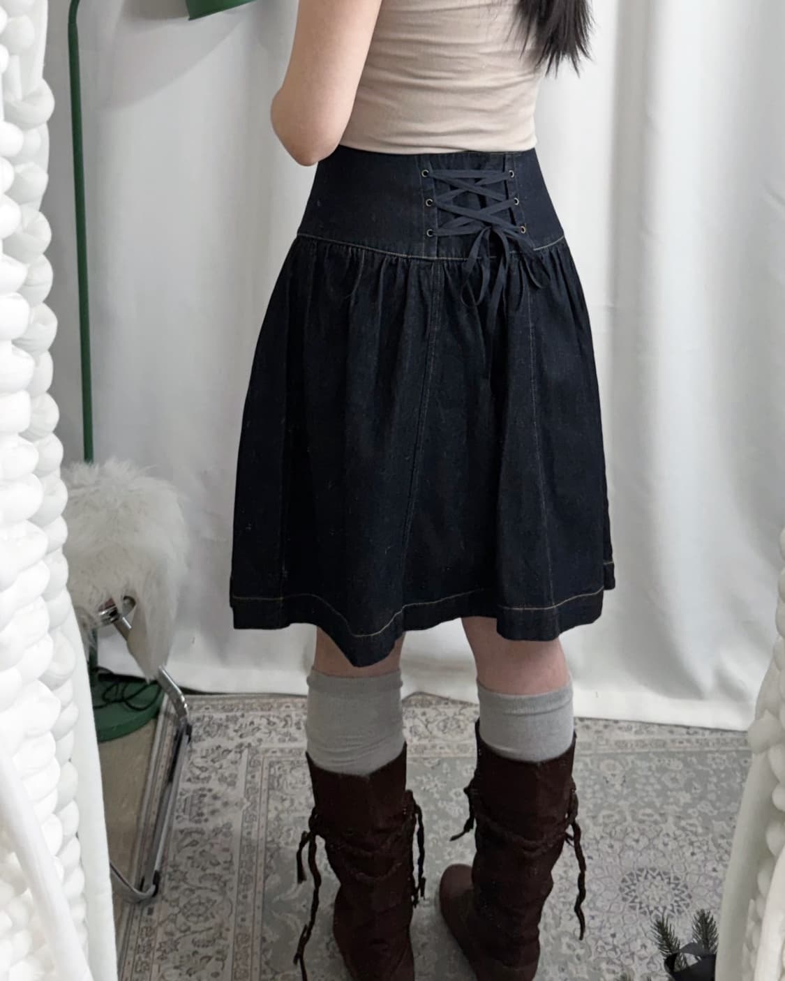 데님 코르셋 플레어 미디 스커트 상품이미지6