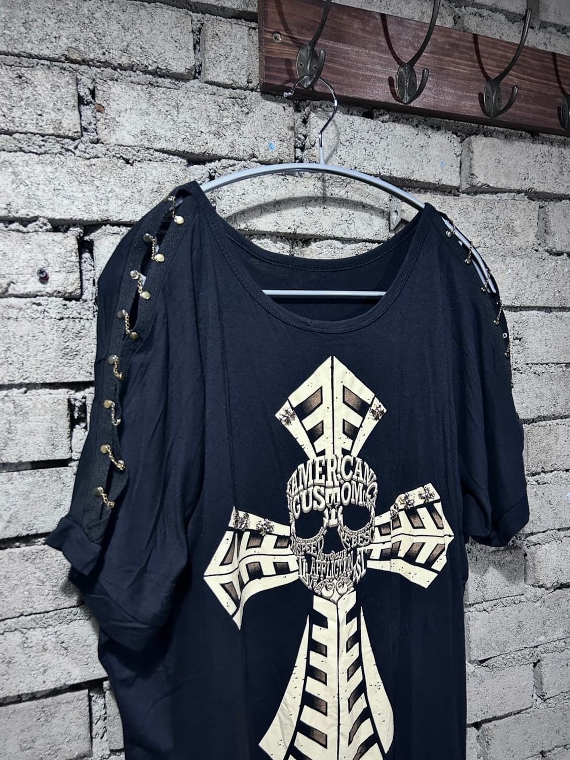 Skull Cross Chain-Shoulder Cut Out Tee 상품이미지5