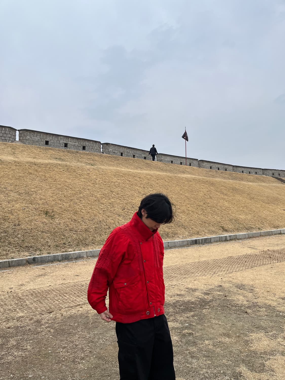 JPN VTG 하이넥 디테일 레드 봄버 자켓 상품이미지1