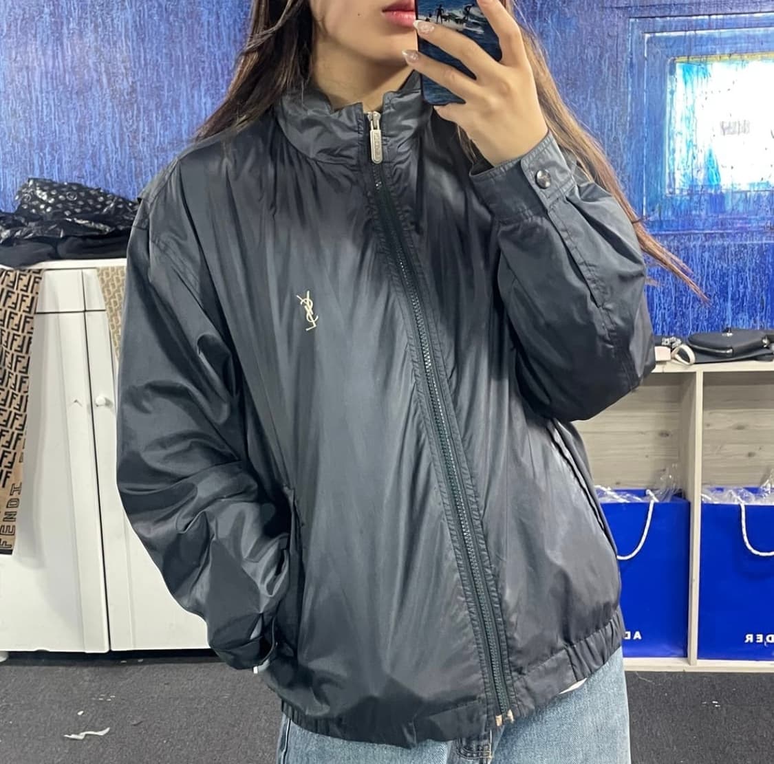 00s YSL 입생로랑 차콜 백로고 블루종 110 상품이미지1