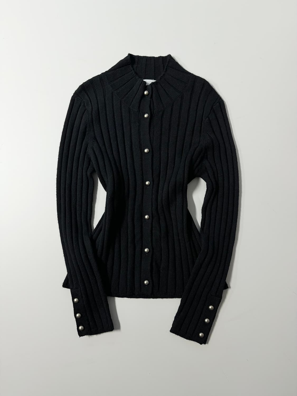 울 하이 넥 버튼 버튼 슬리브 가디건 상품이미지1