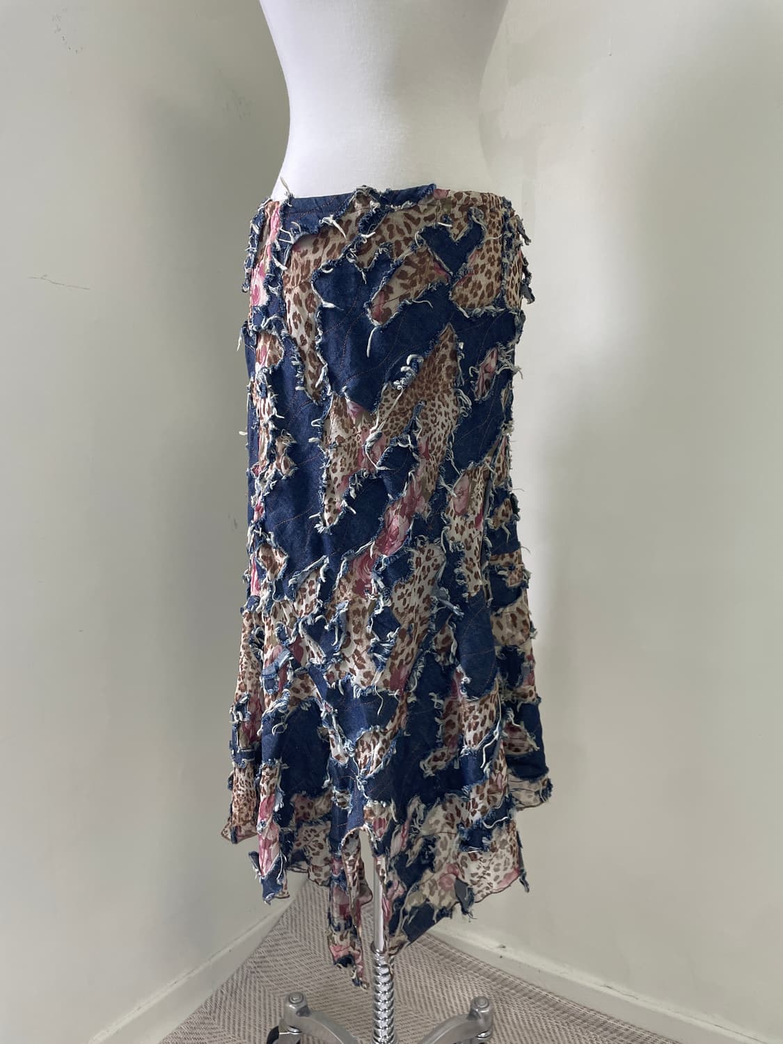 니나 루 패치워크 프린지 사시코 언밸런스 플레어 스커트 상품이미지1