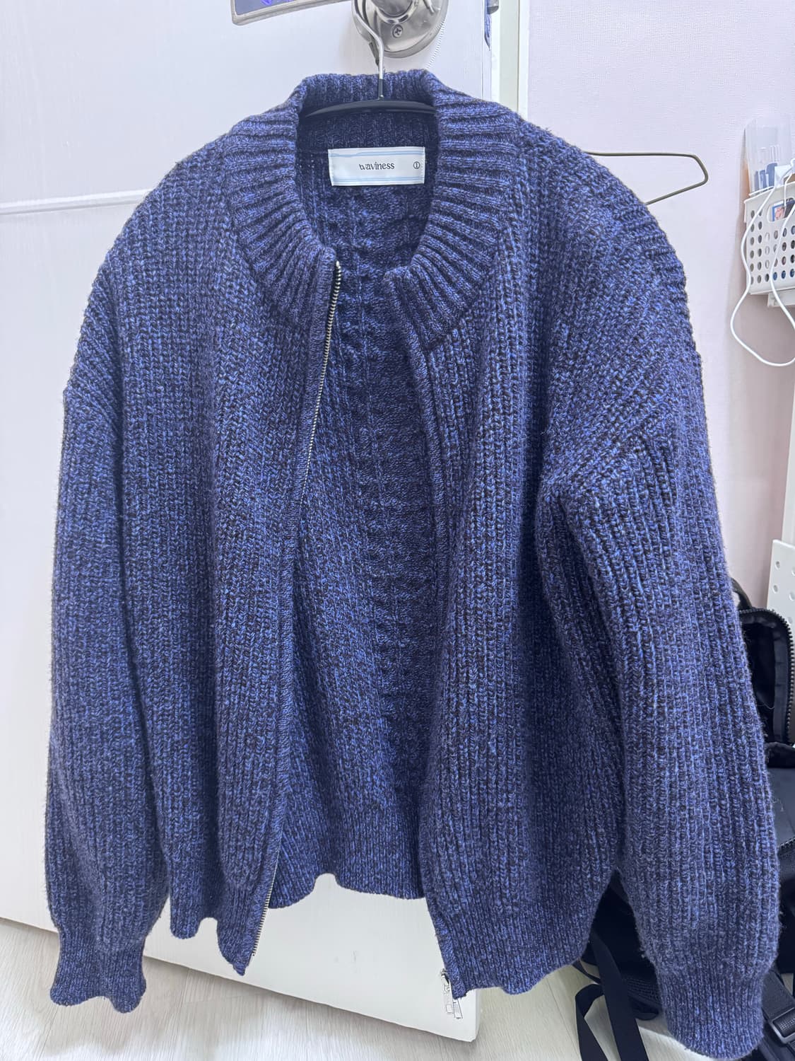 웨이비니스 타임리스 풀집업 니트 네이비 (1) 상품이미지2