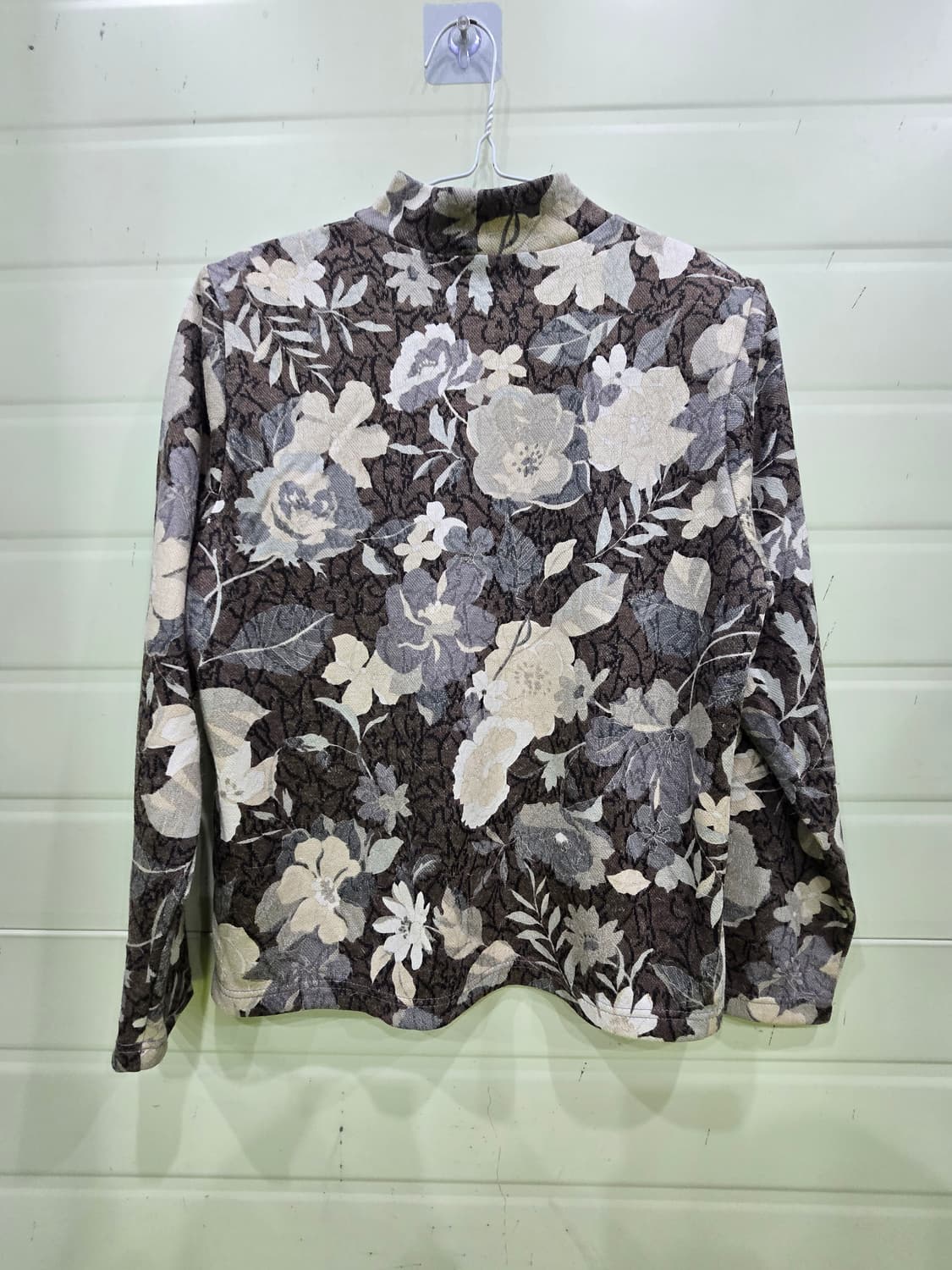 플라워 패턴 브라운 반목 폴라 티셔츠 일본빈티지 상품이미지8