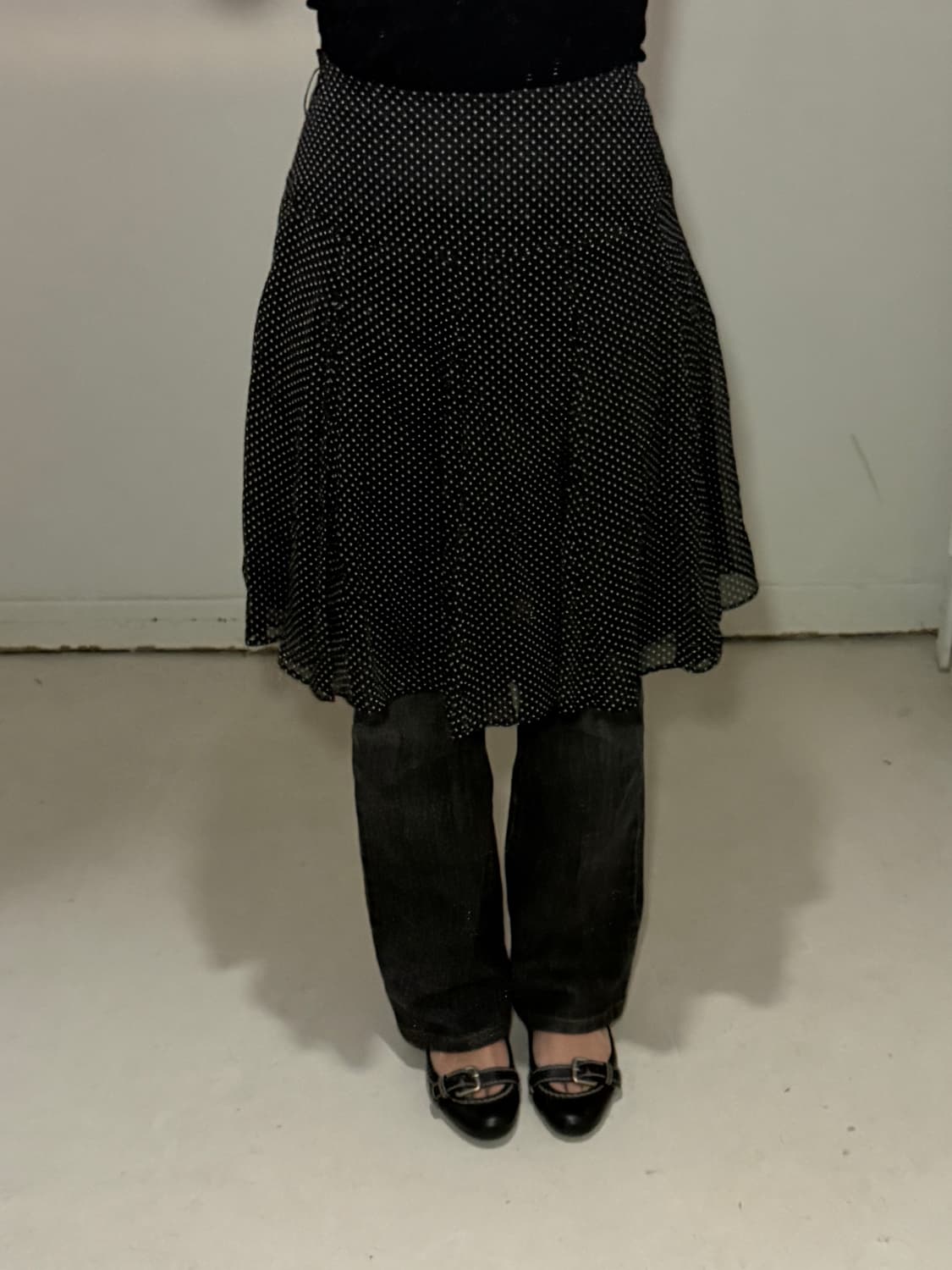 일본빈티지 도트 플리츠 미디스커트 상품이미지1