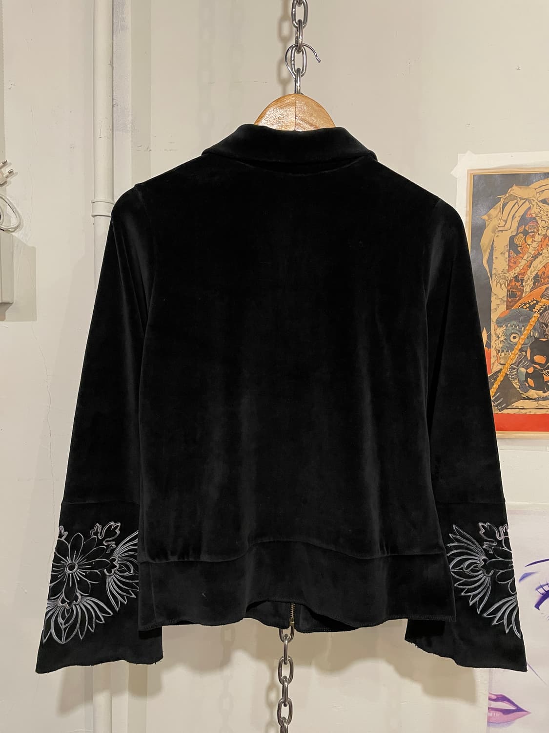 벨벳 플라워 자수 플레어 소매 블랙 집업 오리엔탈 상품이미지4