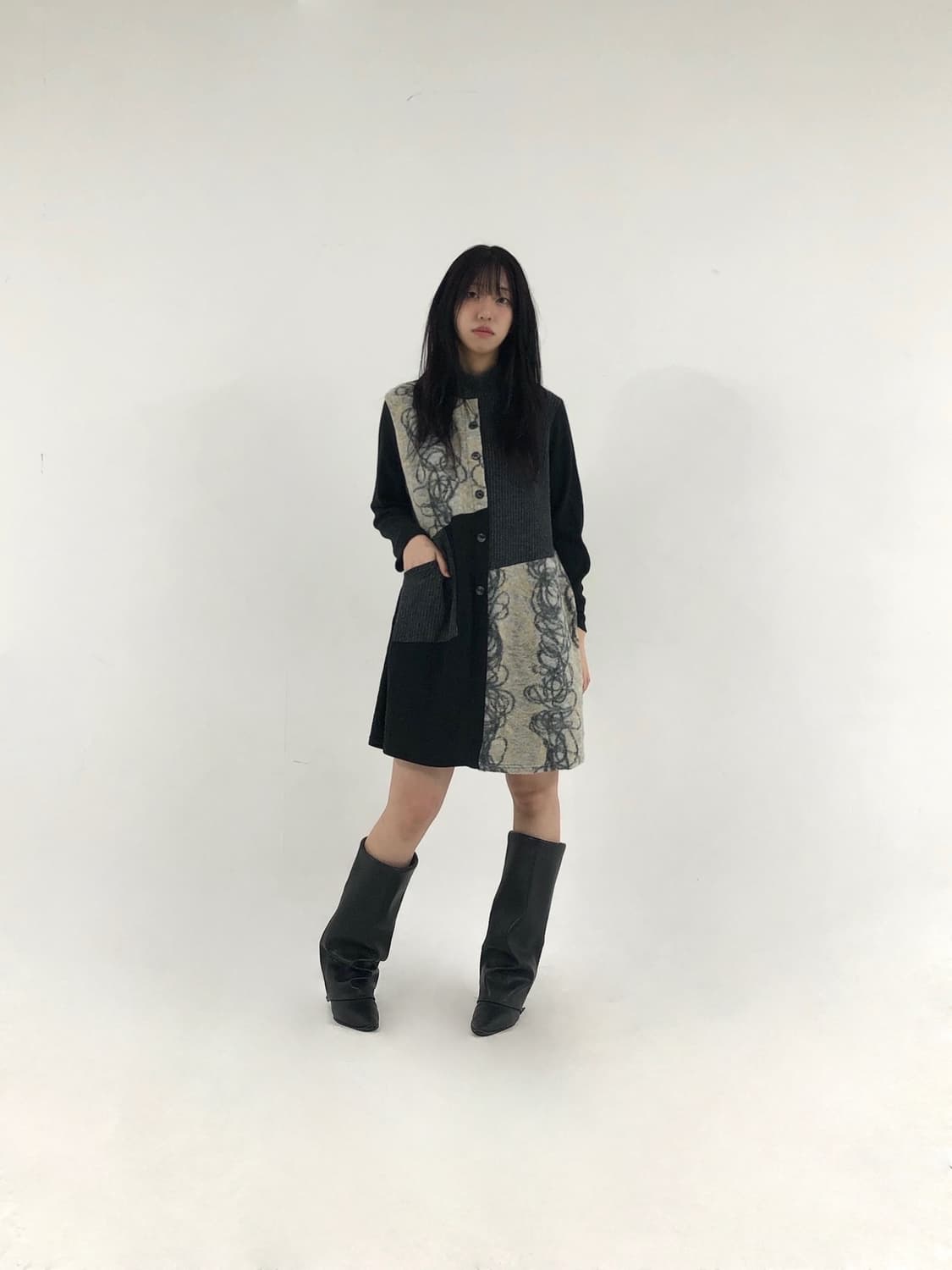 Vintage Patchwork Knit Dress 상품이미지1