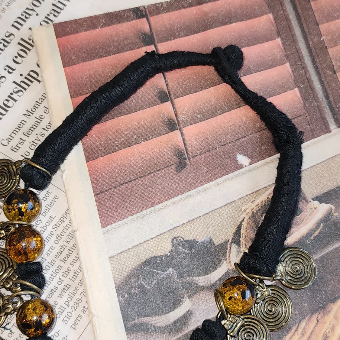 90s 프랑스 빈티지 쥬얼리 엠버 썬셋 엔티크 에스닉 목걸이 상품이미지6