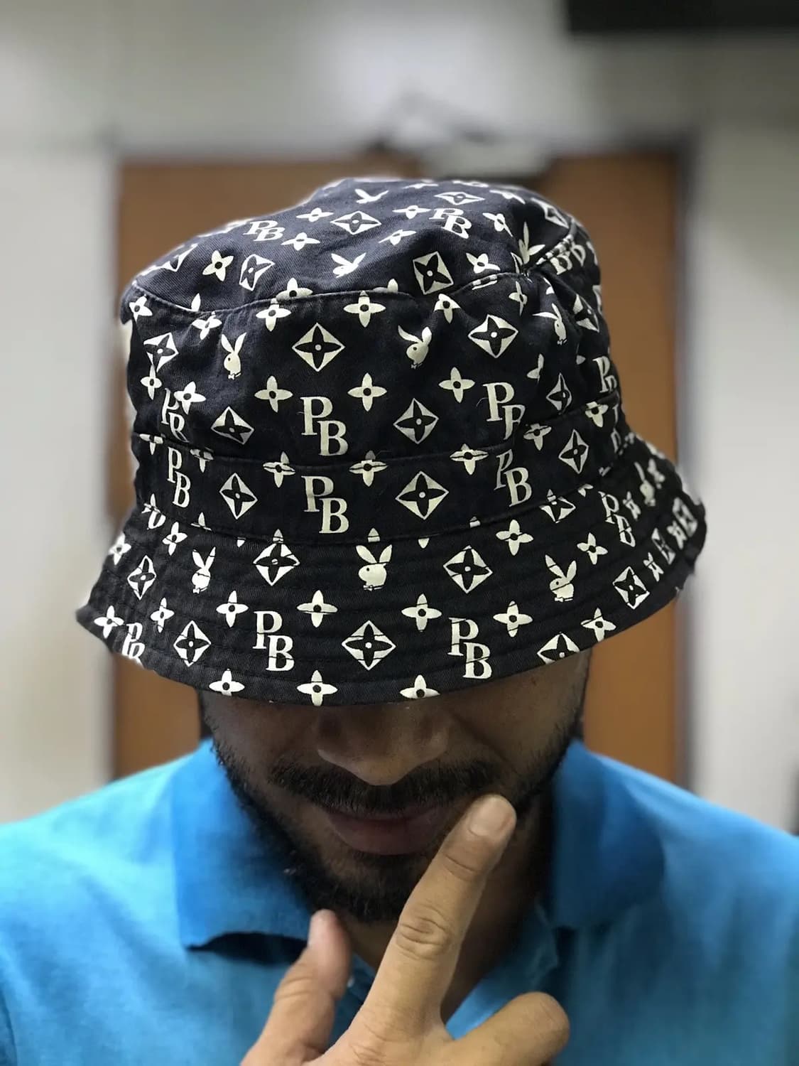 희귀한 일본 플레이보이 모노그램 버킷 모자 100% 코튼 상품이미지1