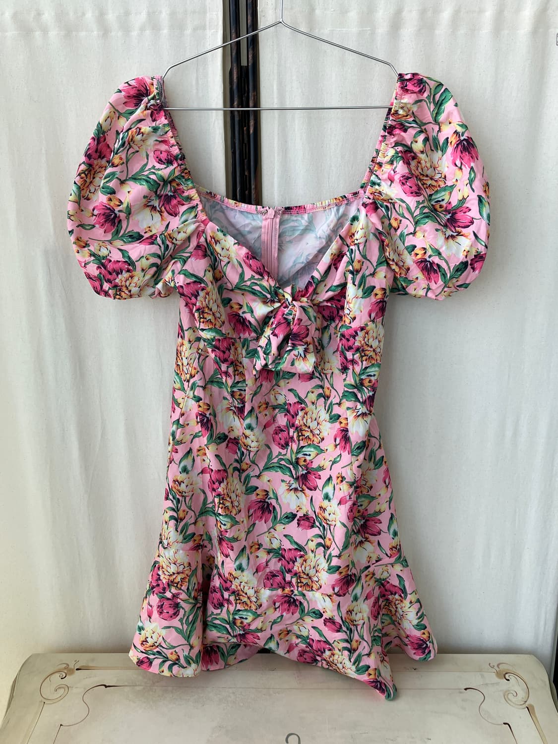 peach pink flower pattern ribbon dress 상품이미지4