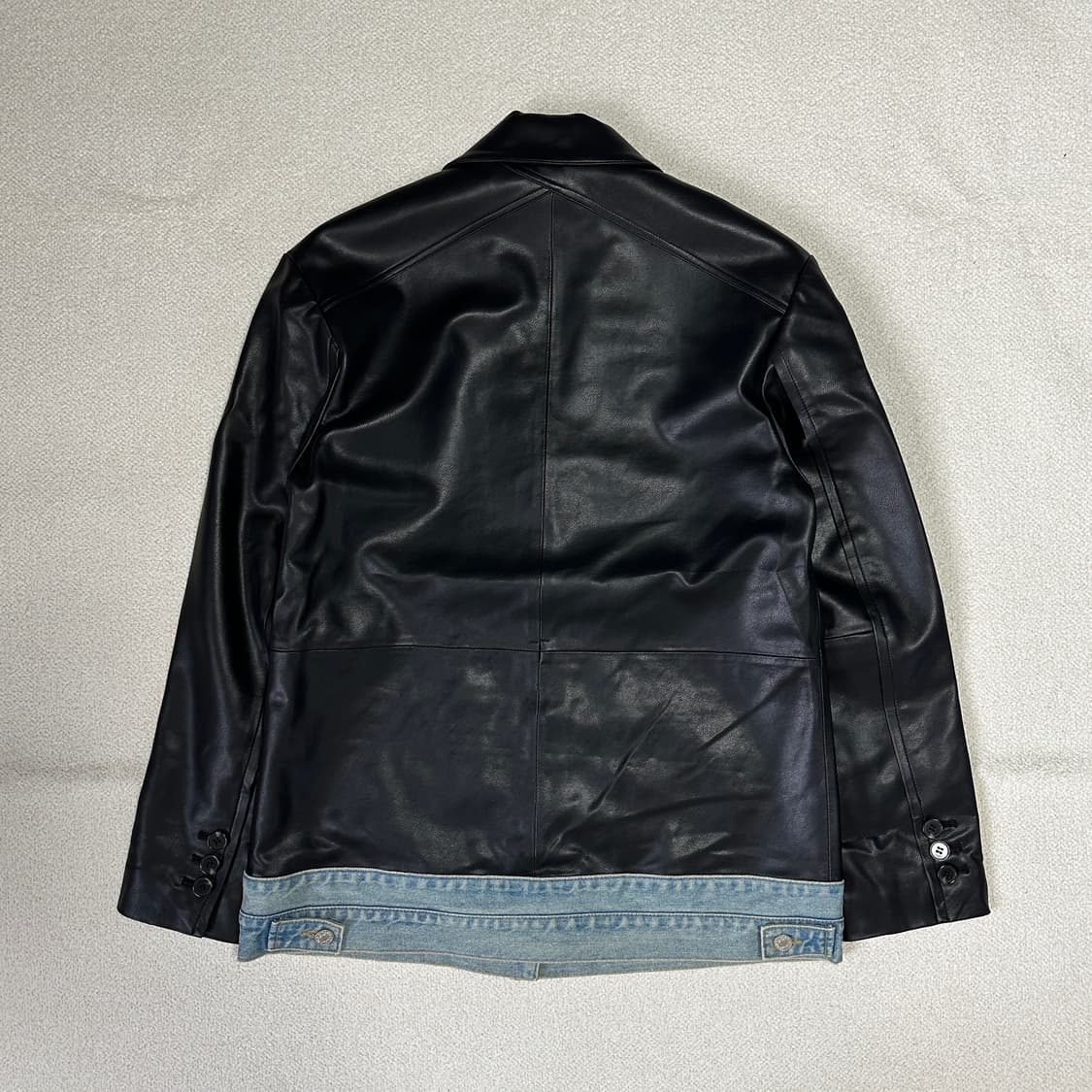 데님 레이어드 레더 자켓 상품이미지3