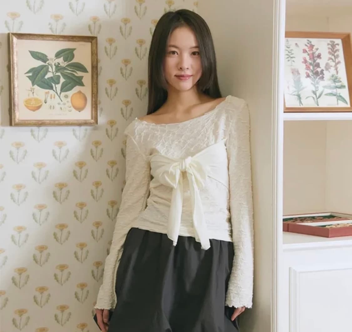 마가린핑거스 리본 셔링 티셔츠 상품이미지1