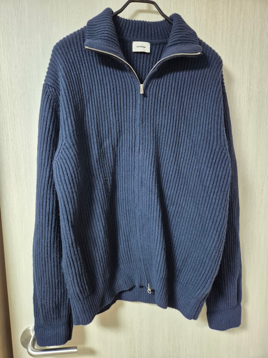 인더로우 풀집업 니트 카라집업가디건 3 네이비 상품이미지1