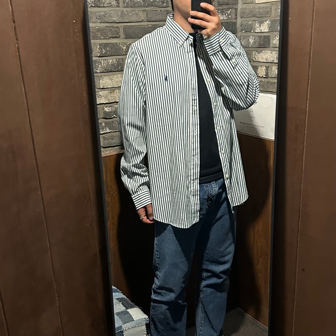 XL) 폴로 랄프로렌 그린 스트라이프 셔츠 신형 미사용품 상품이미지10