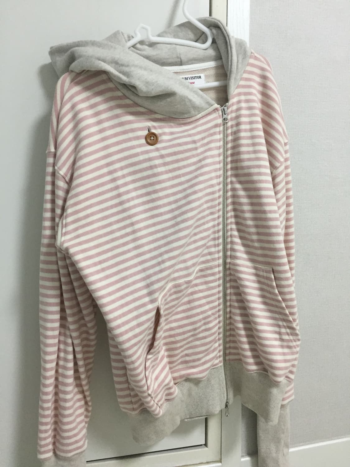 STRIPE UNBALANCED ZIPUP HOODIE (PINK) 상품이미지4