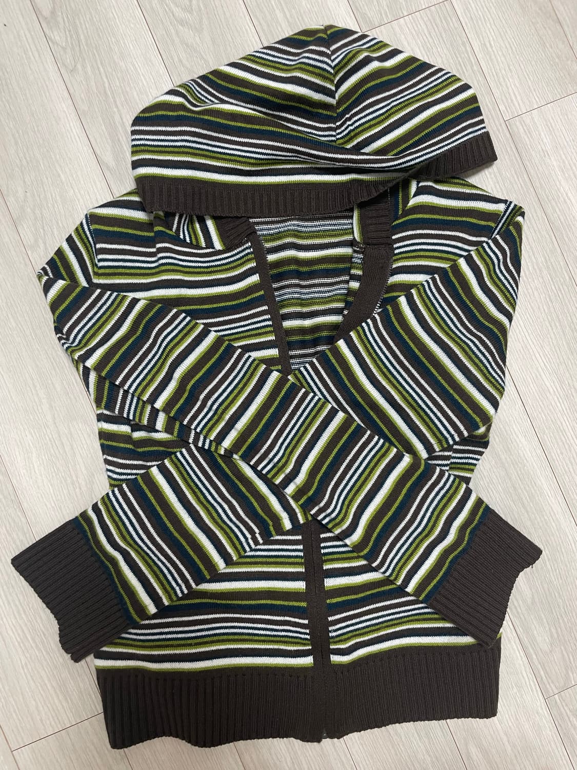 코이세이오 소프트 니트 집업 스트라이프 후드 가디건 상품이미지2