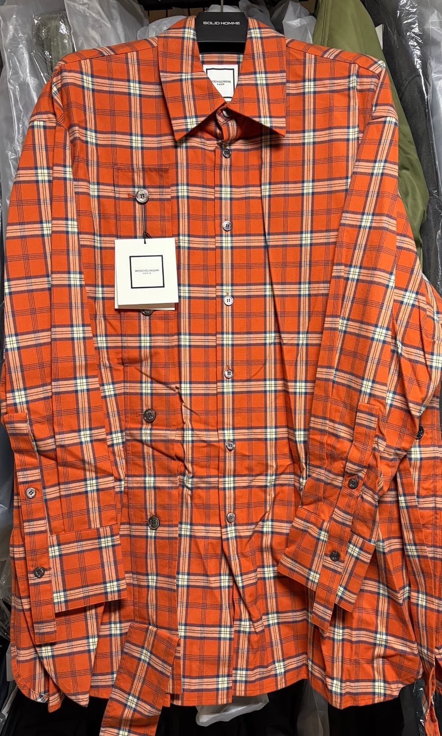 우영미 오버사이즈 체크 셔츠 오렌지 46 상품이미지1