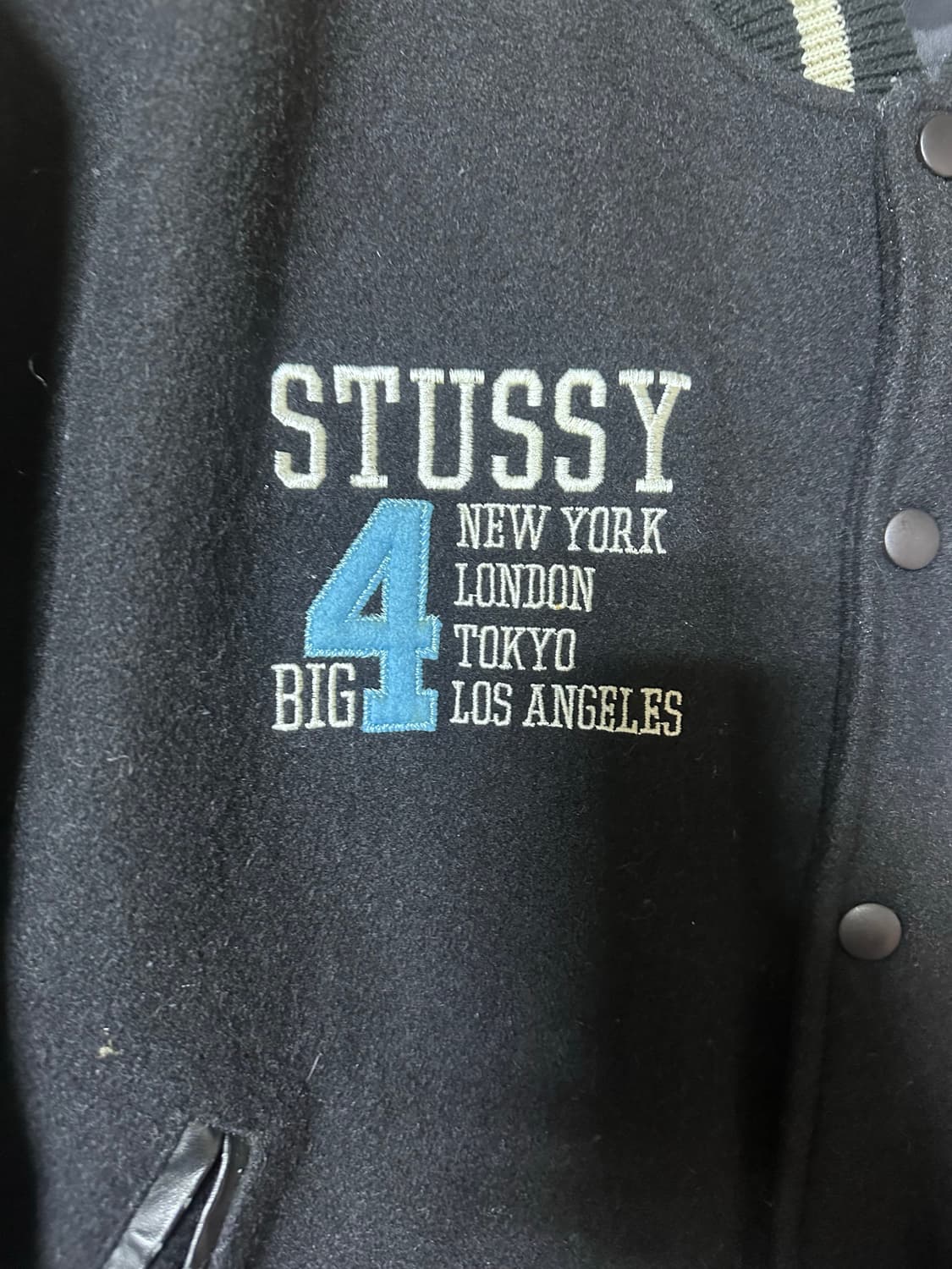 빈티지 스투시 빅 4 블랙 레더 바시티 자켓 L 상품이미지4