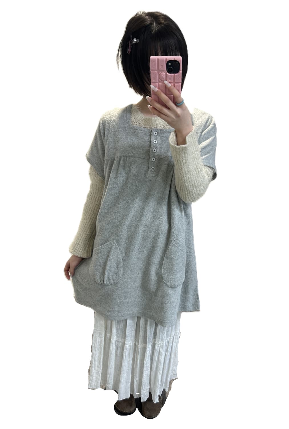 그레이 버튼 니트 원피스 상품이미지1