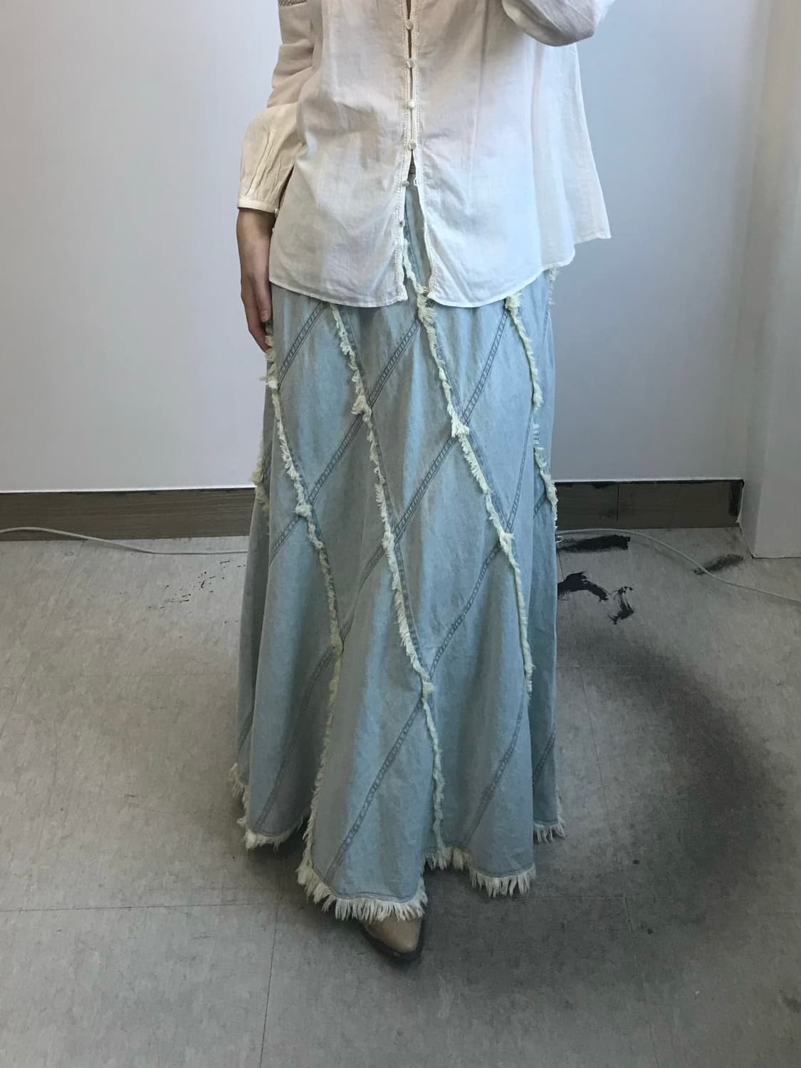 빈티지 프린징 맥시 데님 스커트 상품이미지1