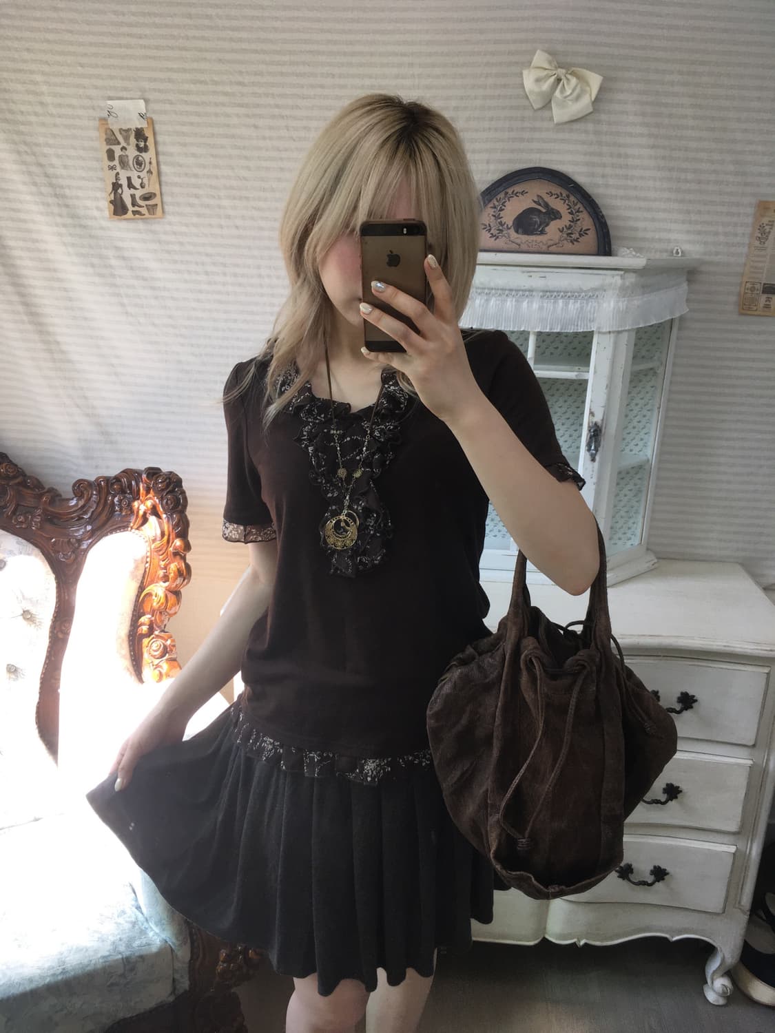 jpn vintage brown shirring frill blouse  상품이미지1