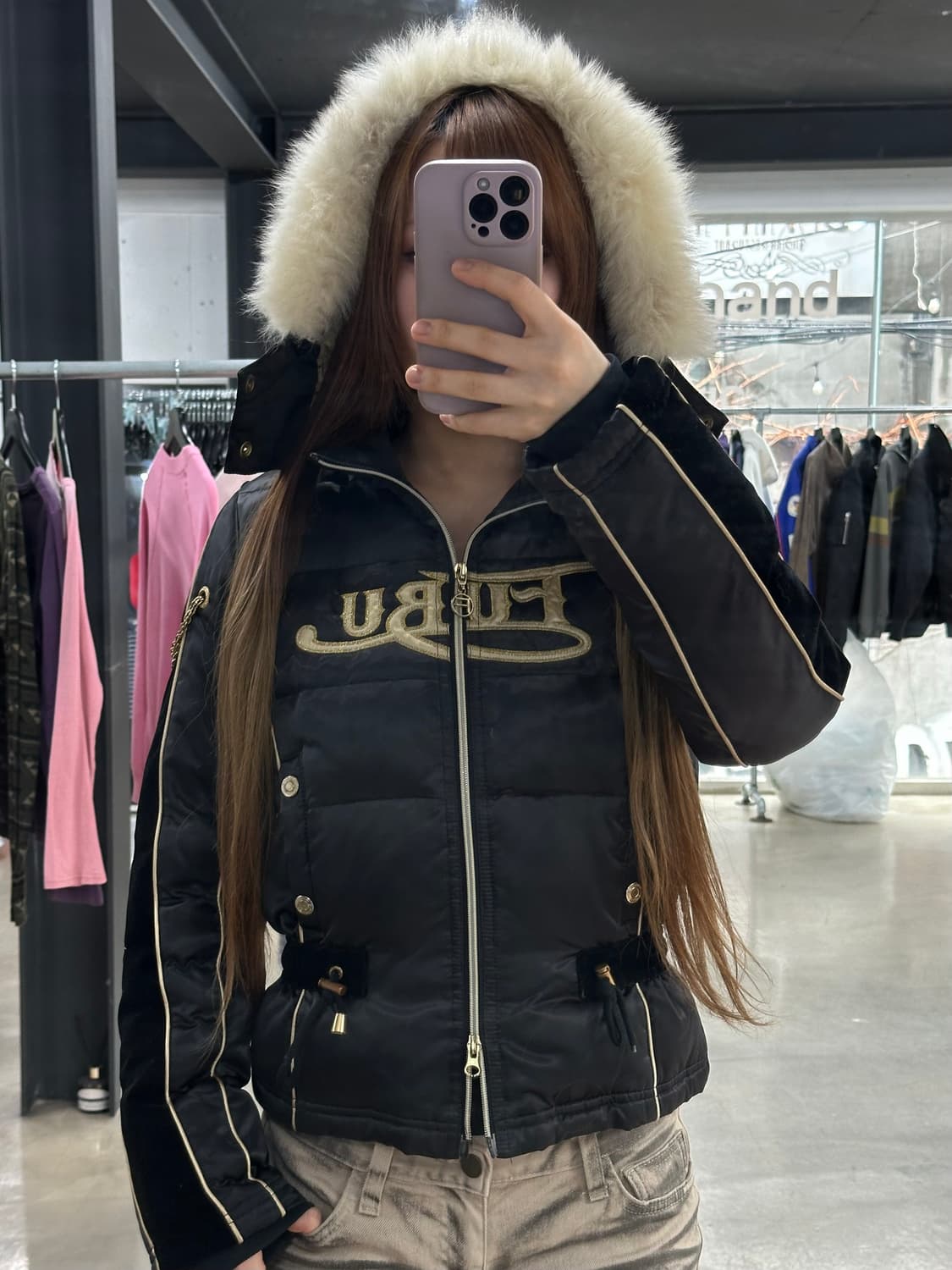 후부 퍼후드 골드체인 갸루 투웨이 패디드 점퍼 상품이미지4