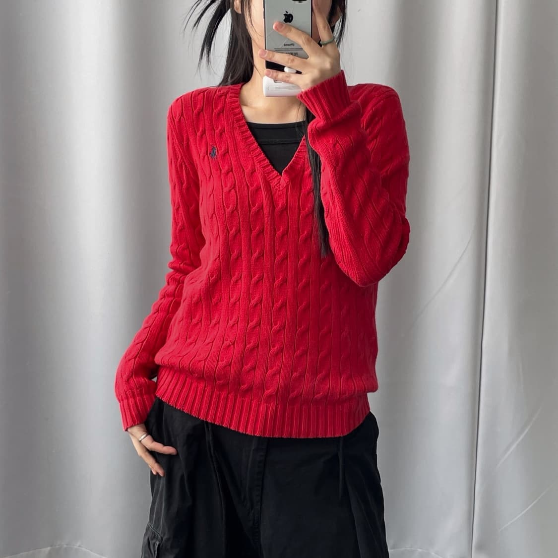 폴로 랄프로렌 레드 꽈배기 니트  상품이미지1