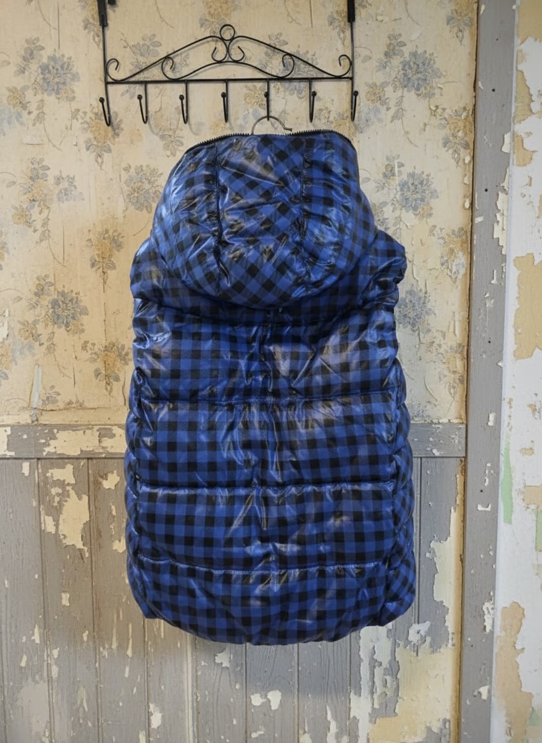 NII Qualified 블루 체크 후드 패딩 조끼 XL 상품이미지2