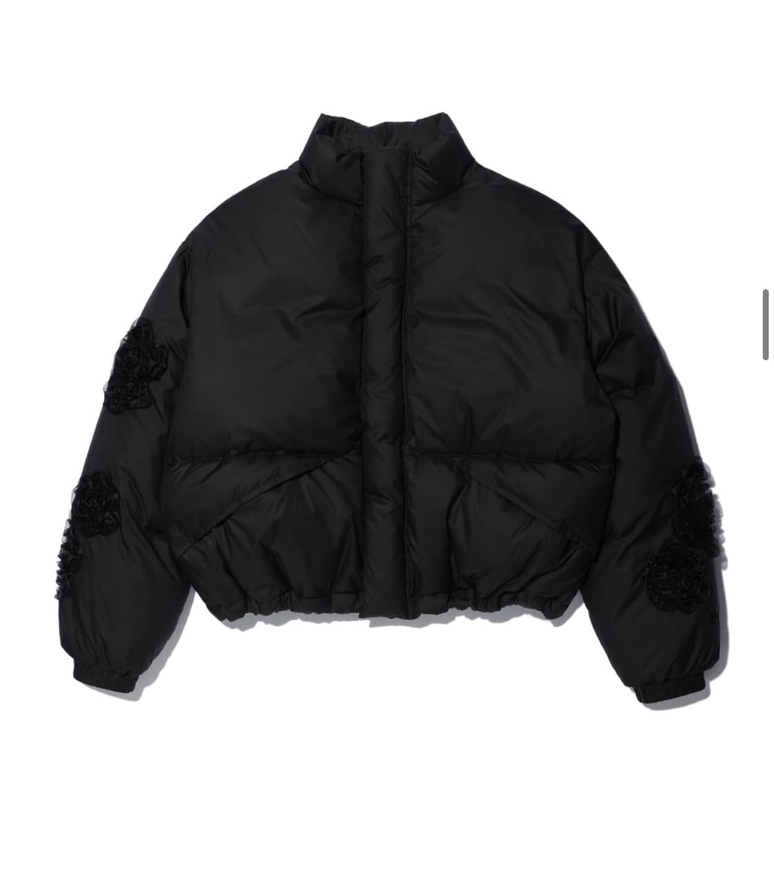 유희 플라워 자수 푸퍼 자켓 블랙 코사지 패딩 아우터 상품이미지1