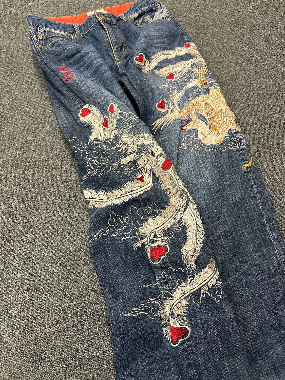 32) 카라쿠리 타마시 봉황 자수 오리엔탈 데님팬츠 상품이미지5