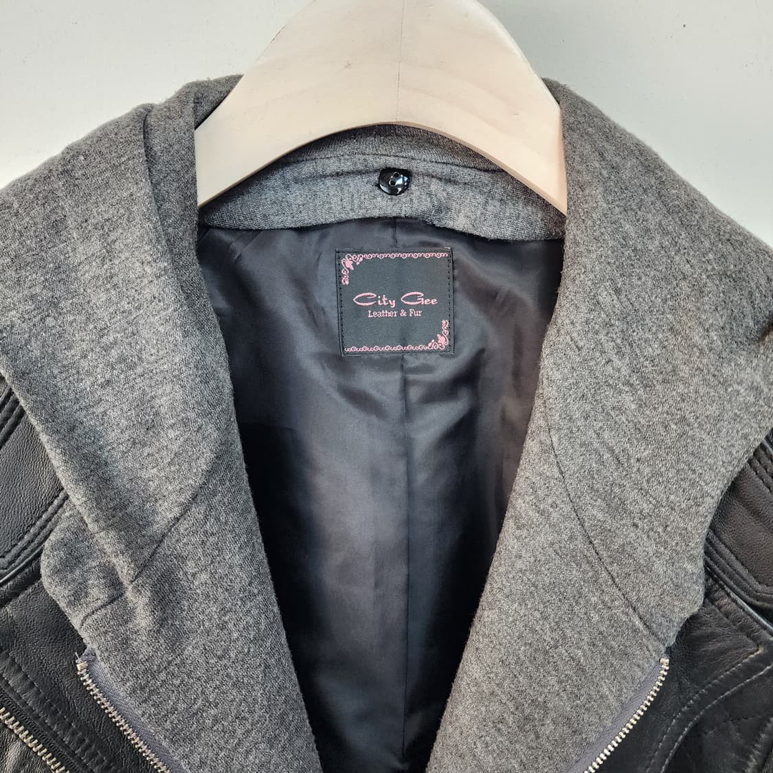 city Gee 블랙 양가죽 후드 라이더 자켓 상품이미지4
