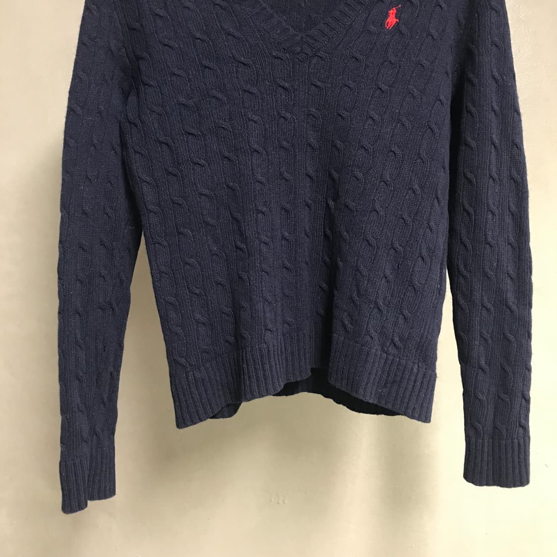 폴로 랄프로렌 브이넥 케이블 니트 네이비 L 상품이미지3