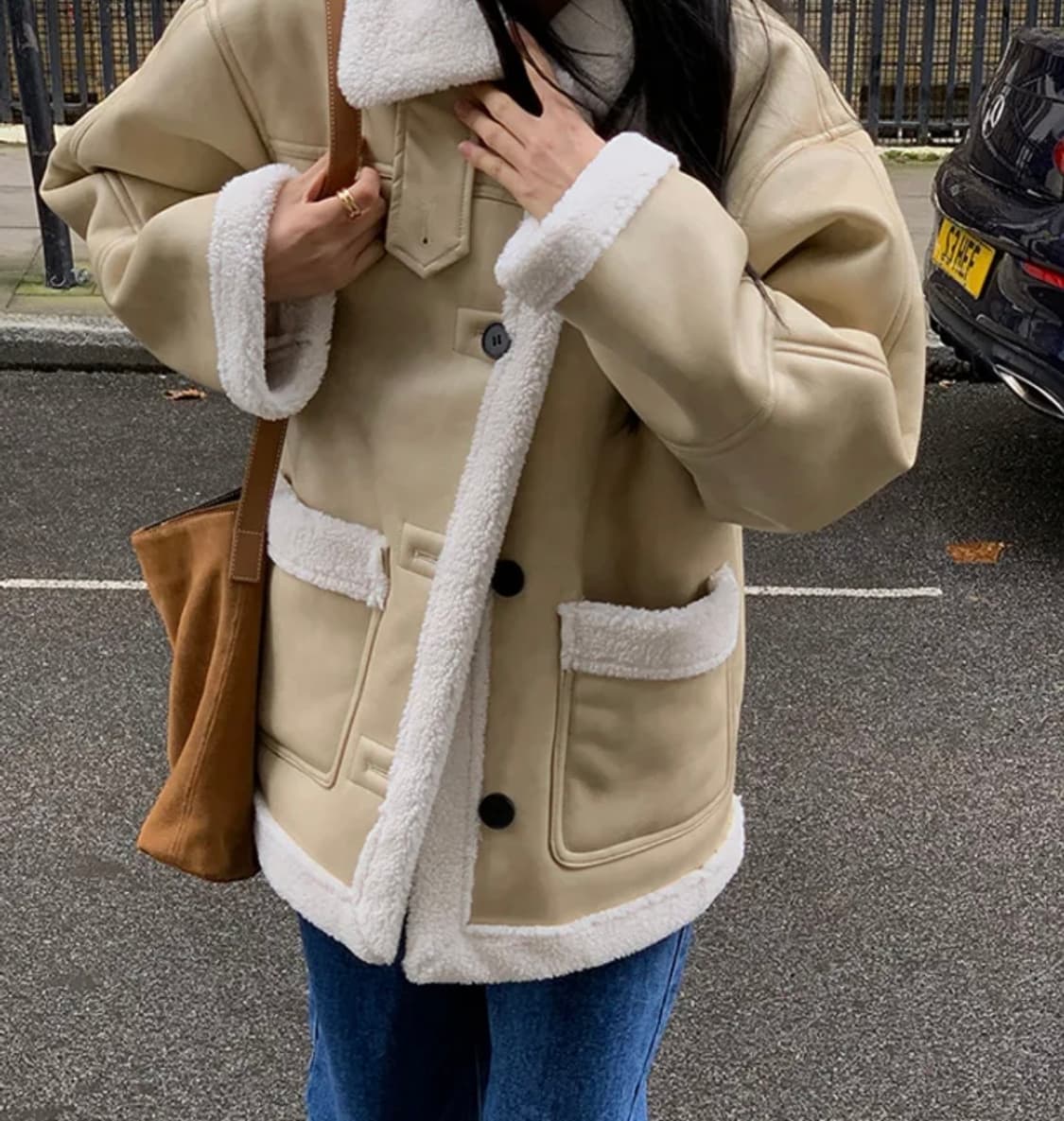 에드모어 하프 레더 무스탕 코트 [빈베이지] 상품이미지1