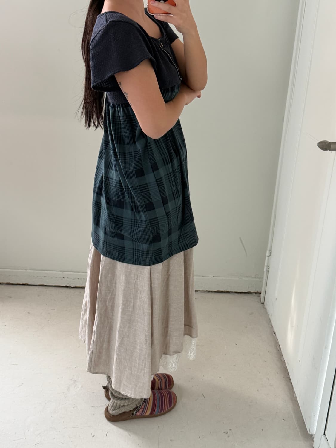 일본빈티지 모리 네이비 그린 블라우스 상품이미지2