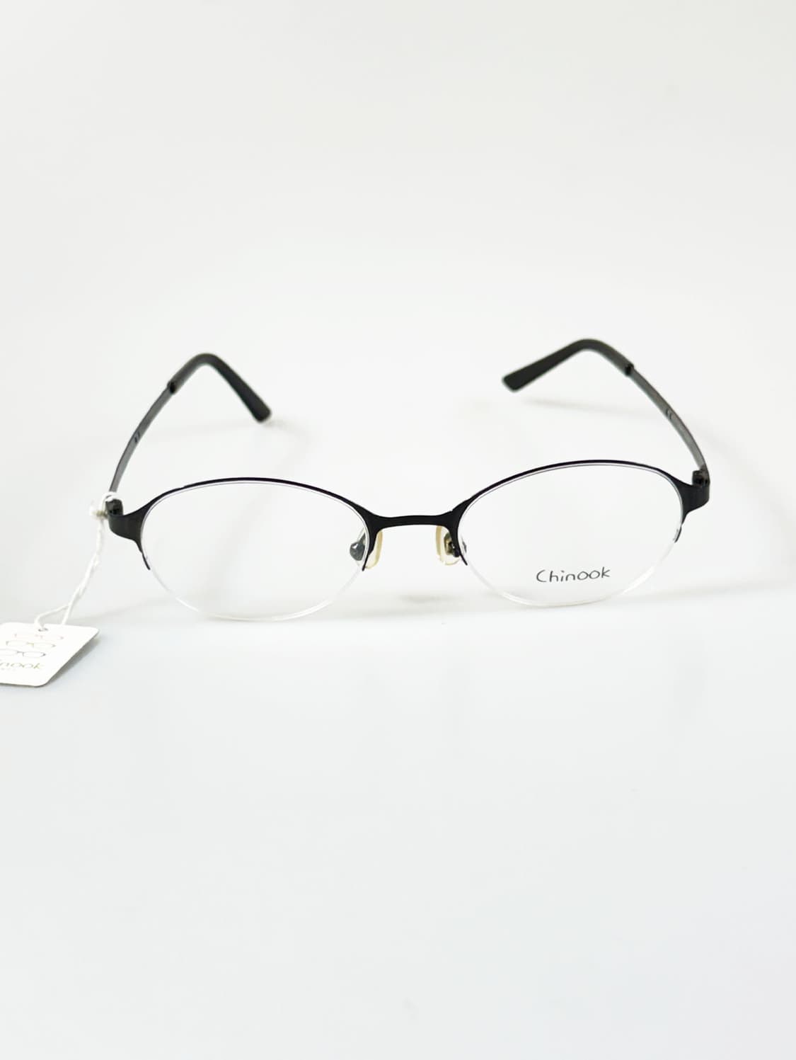 CHINOOK 블랙 메탈 오벌 반무테 빈티지 안경 상품이미지2