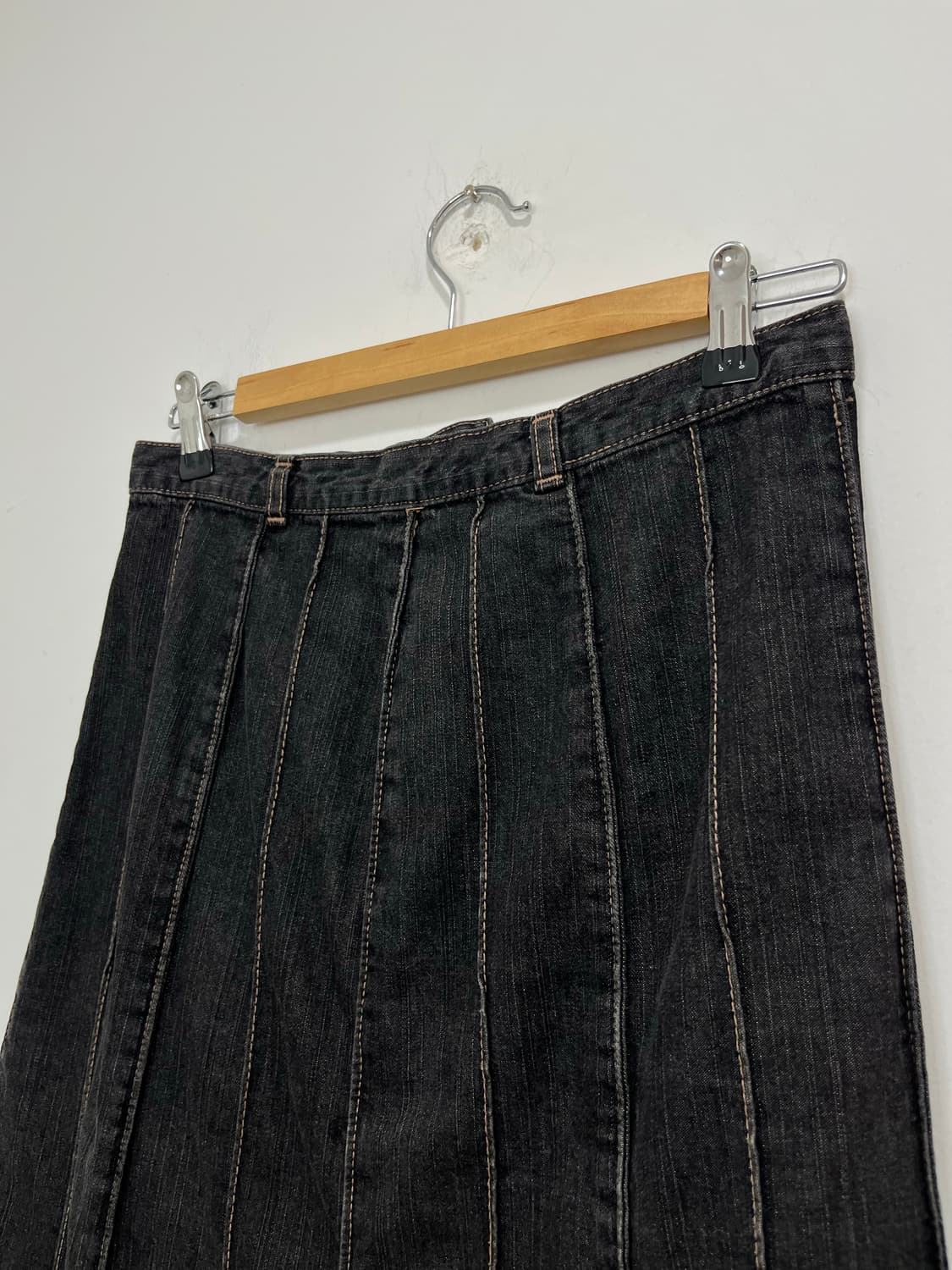 일본 빈티지 모리걸 플레어 흑청 데님 롱스커트 상품이미지7