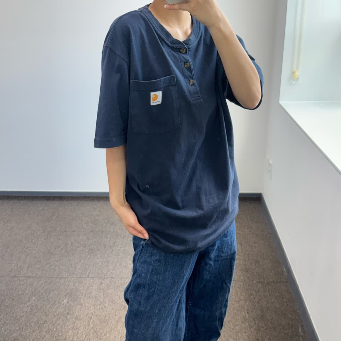 Carhartt 칼하트 헨리넥 원포켓 네이비 반팔  상품이미지2