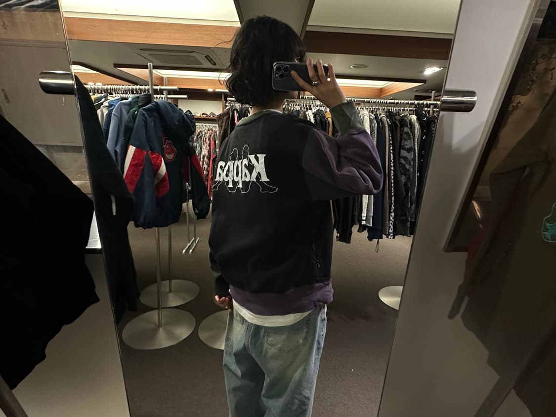 L)Kappa 빈티지 퍼플그린 컬러블럭 플리스 스웻셔츠 상품이미지1