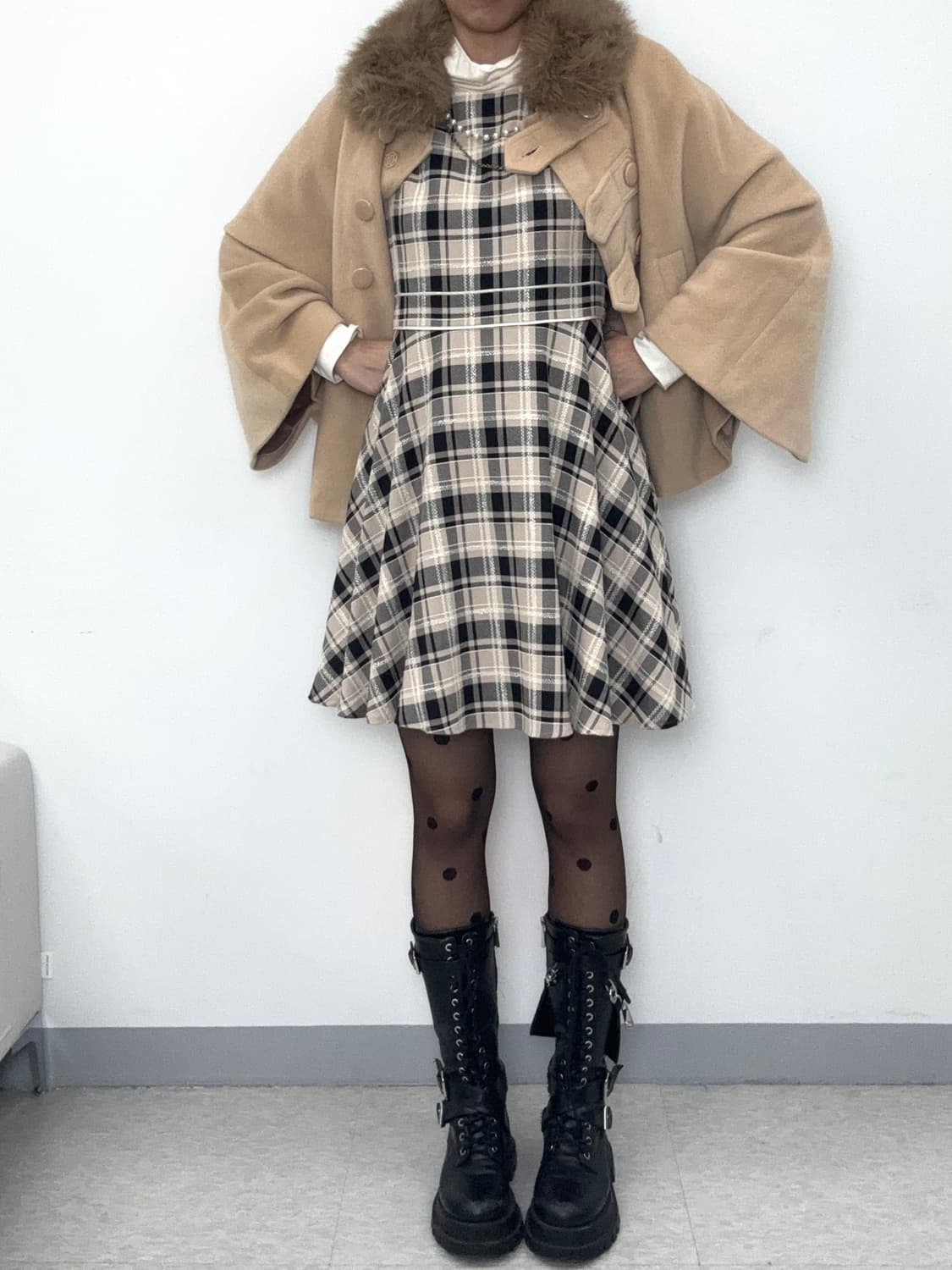 빈티지 베이지 케이프 망토 판쵸 하프 코트 갸루 상품이미지10