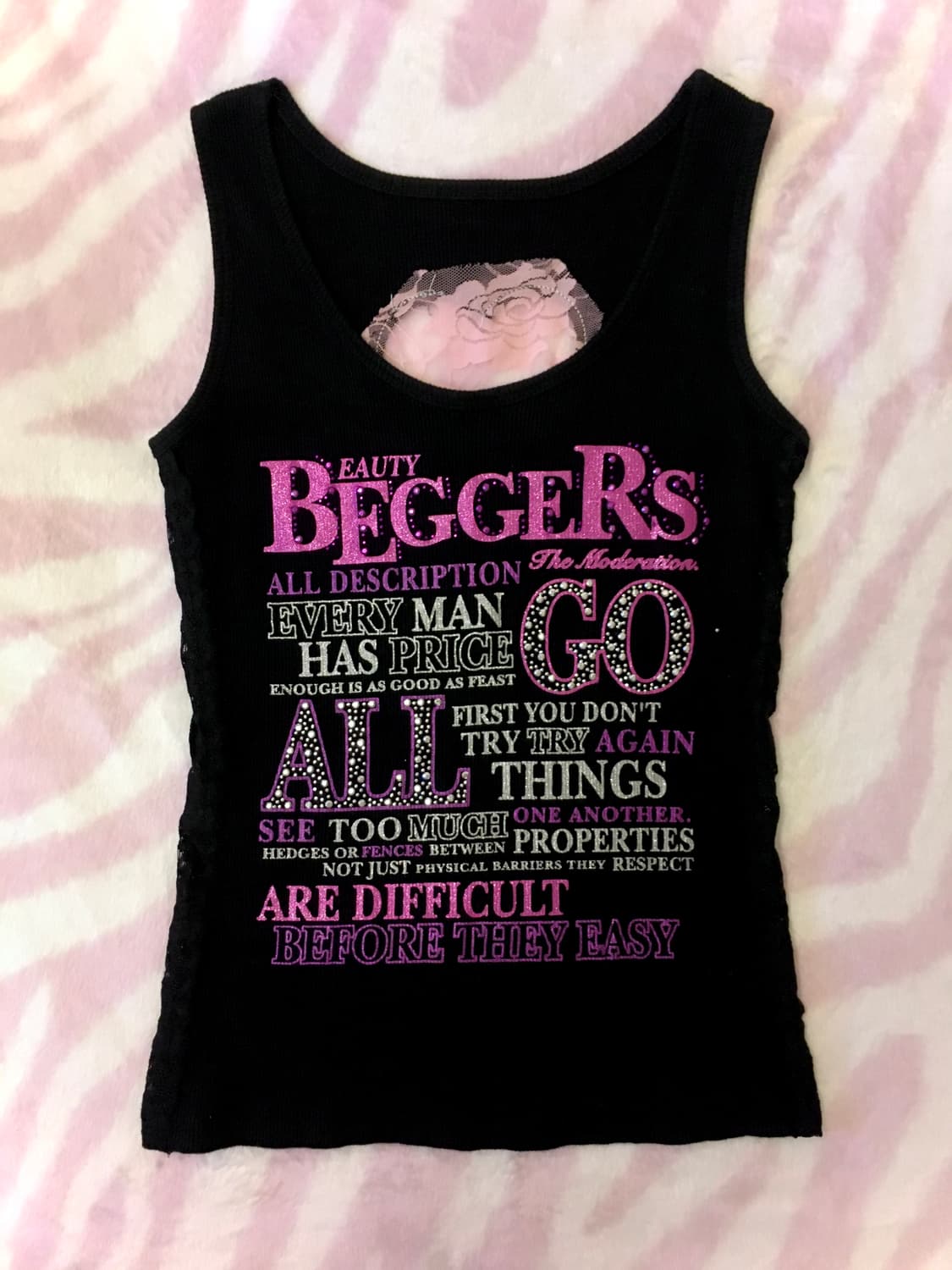 오네갸루 헤이세이 퍼플 글리터 큐빅 레터링 망사 하트 나시 탑 상품이미지4