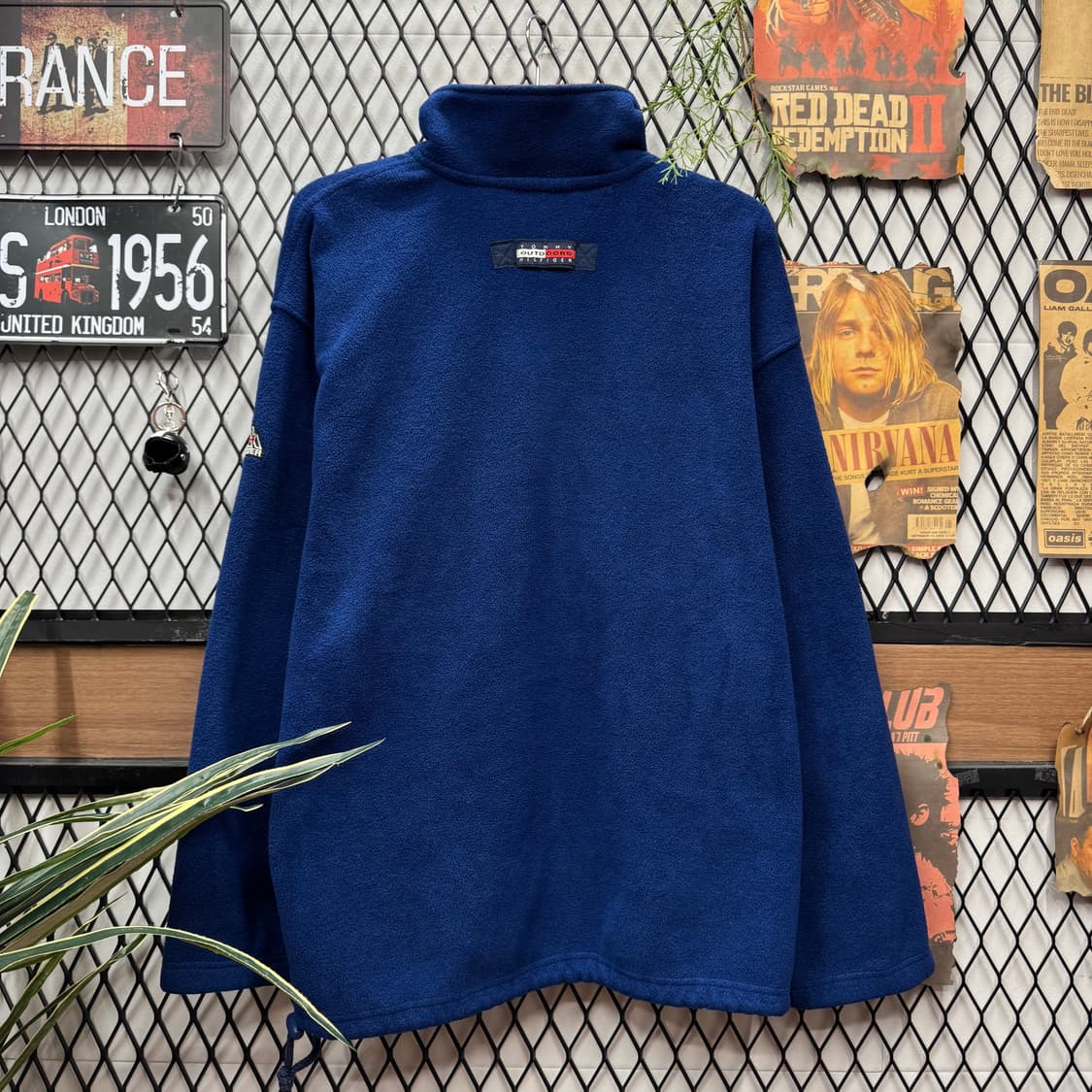 90s 타미힐피거 스냅 버튼 오버플리스 전면 빅플래그 포인트 블루 상품이미지2